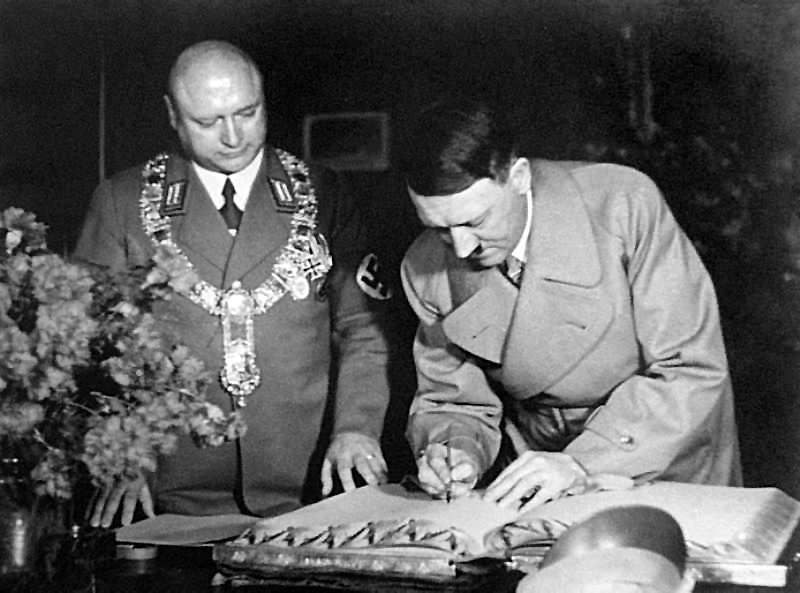 Adolf Hitler signs the golden book in Frankfurt am Main